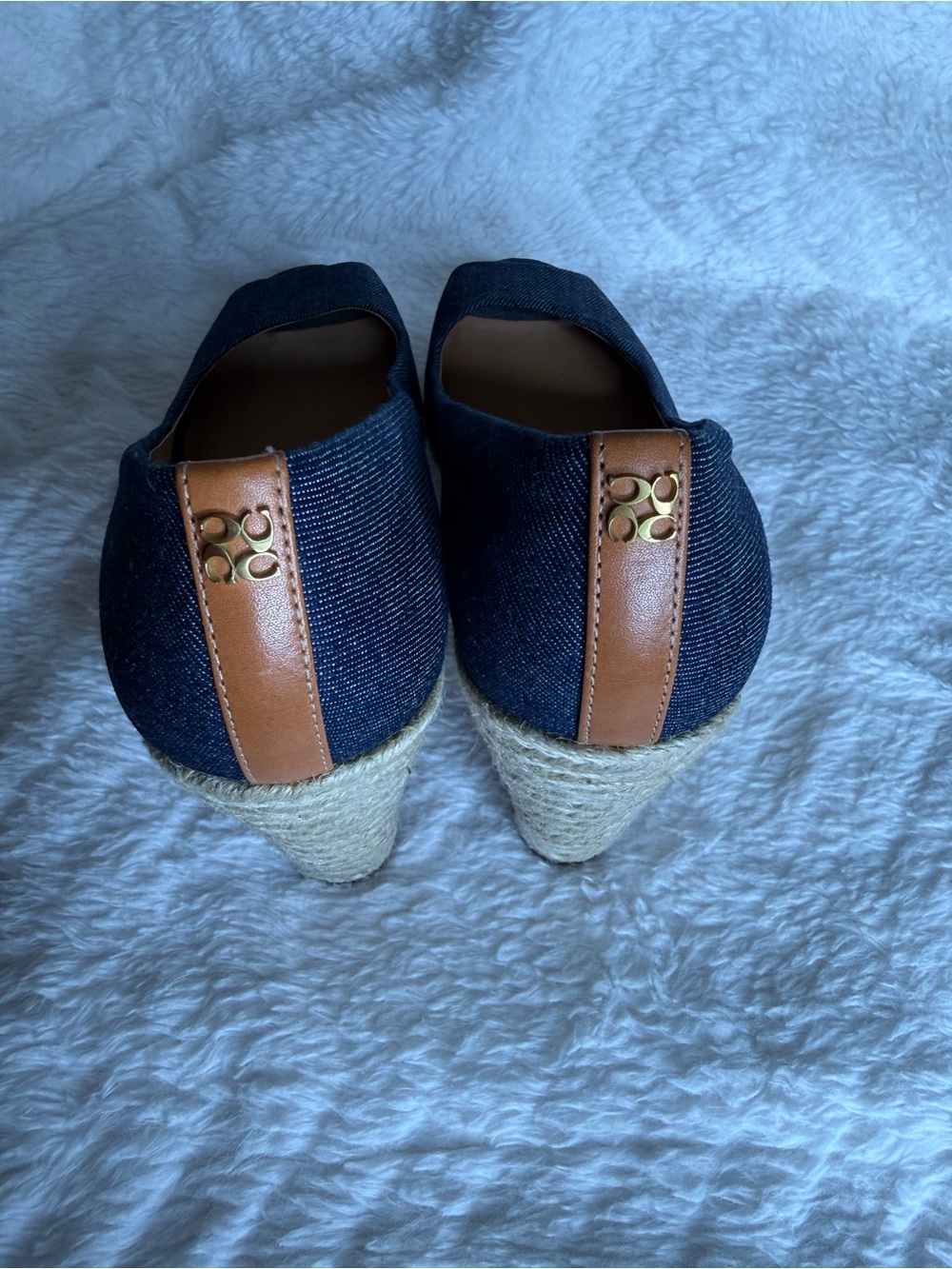 Coach Denim Peep-Toe Espadrille Wedge in Navy - Picture 6 of 10